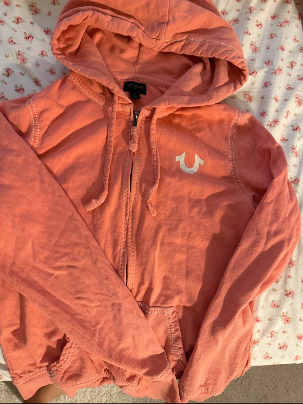 True Religion Coral Zip-Up Hoodie with Logo